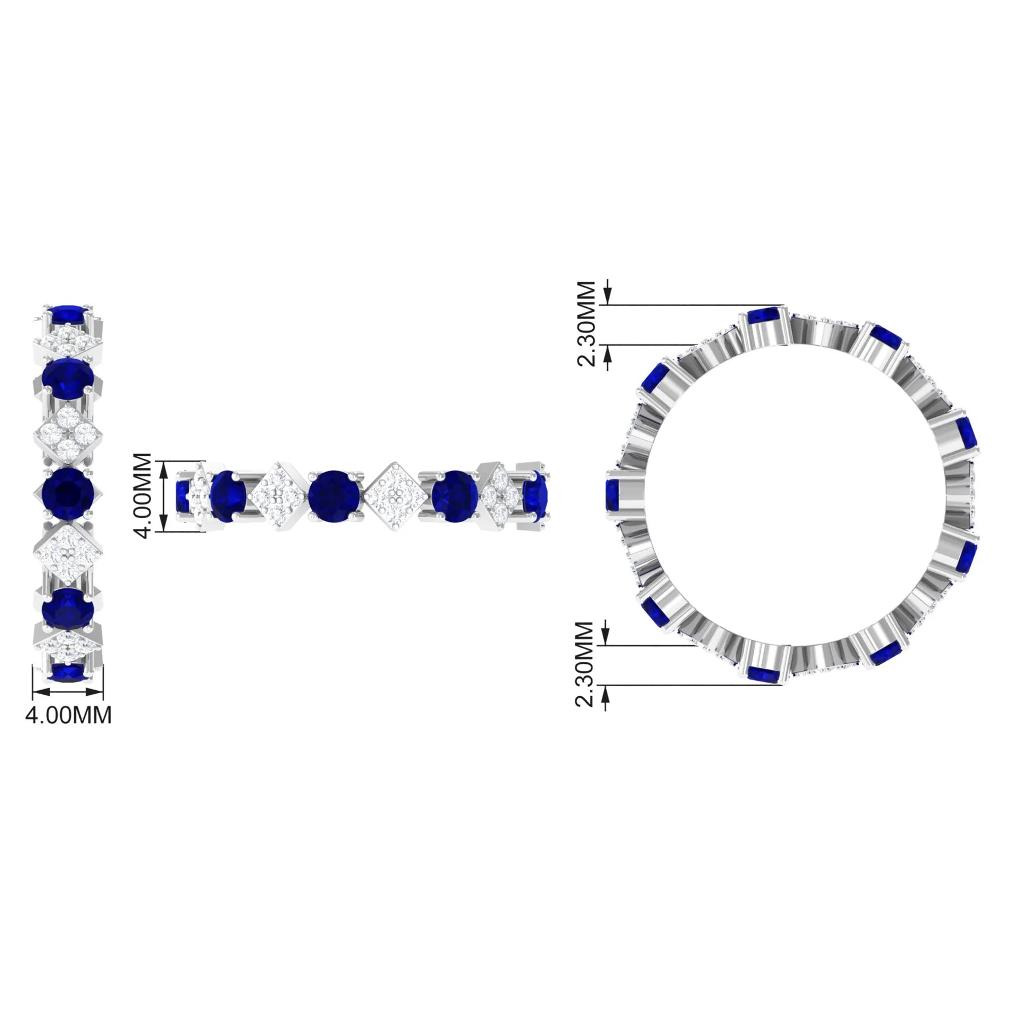 2 CT Natural Blue Sapphire and Diamond Eternity Band Ring