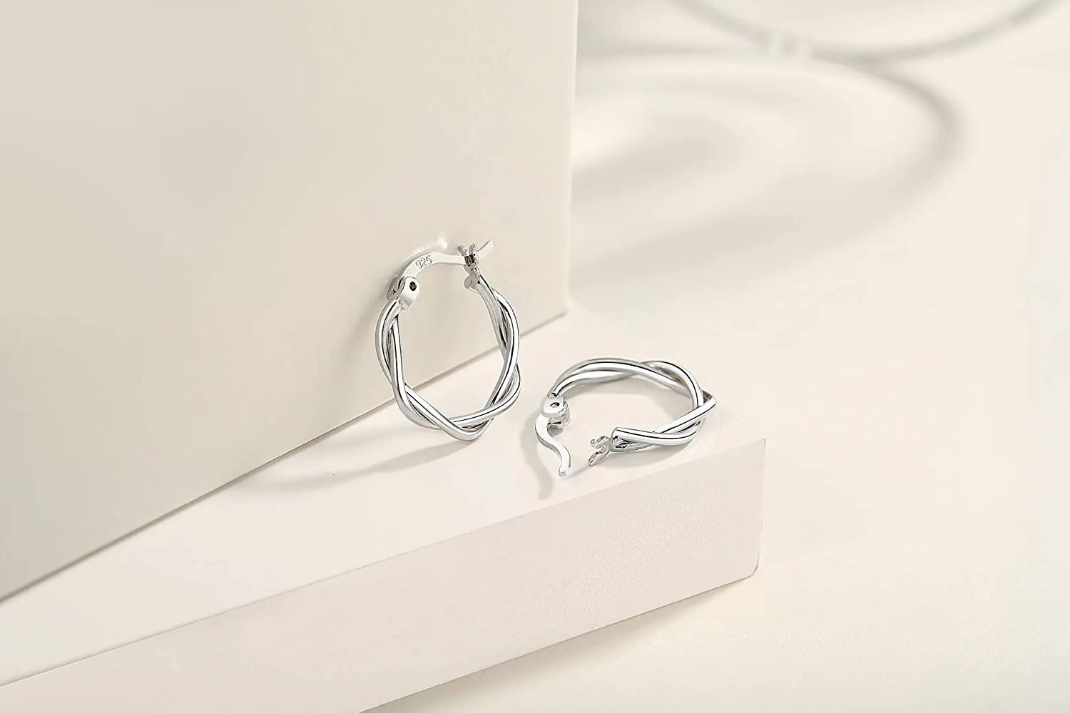 3 Pairs Small Silver Hoop Earrings- 925 Sterling Silver Post 14K White Gold Plated Small Hoop Earrings Set| Twisted Silver Hoop Earrings for Women Men Girls 13/15/20mm