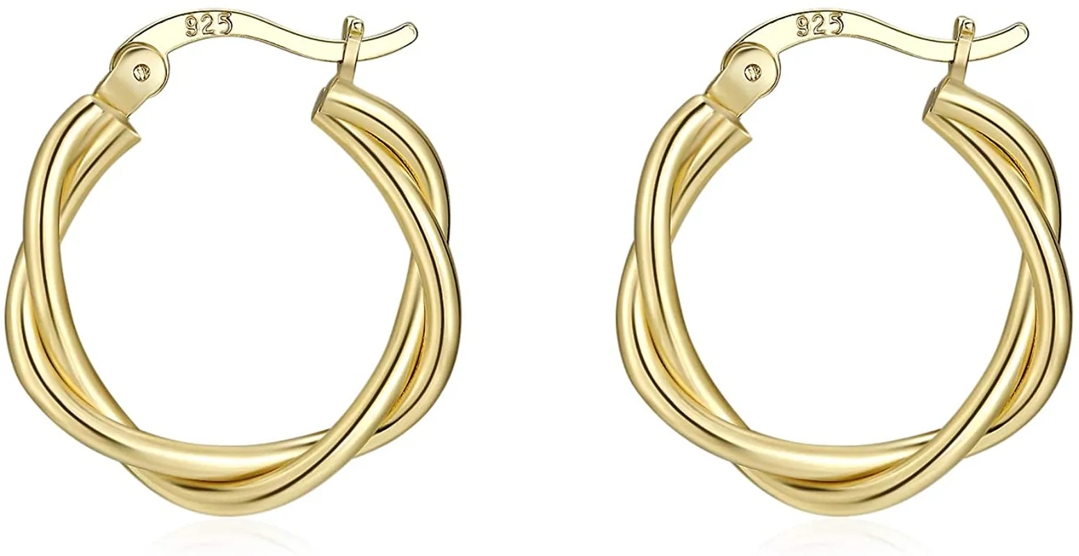3 Pairs Small Silver Hoop Earrings- 925 Sterling Silver Post 14K White Gold Plated Small Hoop Earrings Set| Twisted Silver Hoop Earrings for Women Men Girls 13/15/20mm
