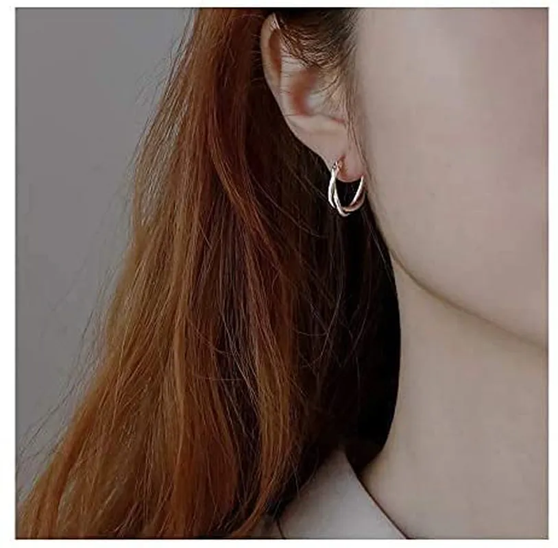 3 Pairs Small Silver Hoop Earrings- 925 Sterling Silver Post 14K White Gold Plated Small Hoop Earrings Set| Twisted Silver Hoop Earrings for Women Men Girls 13/15/20mm