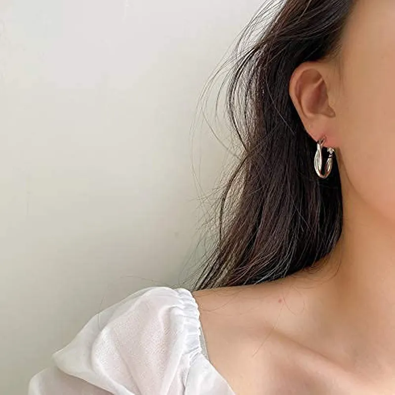 3 Pairs Small Silver Hoop Earrings- 925 Sterling Silver Post 14K White Gold Plated Small Hoop Earrings Set| Twisted Silver Hoop Earrings for Women Men Girls 13/15/20mm