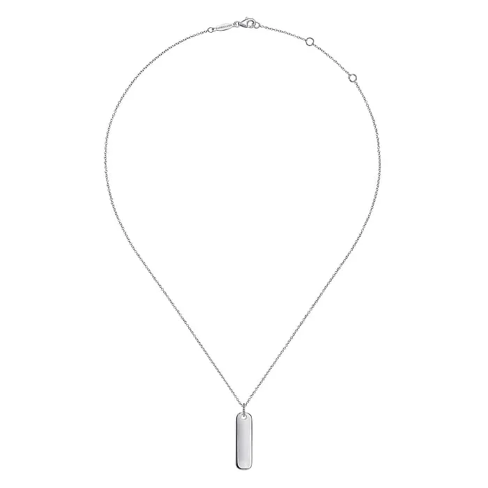 925 Sterling Silver Long Rectangular Pendant Necklace