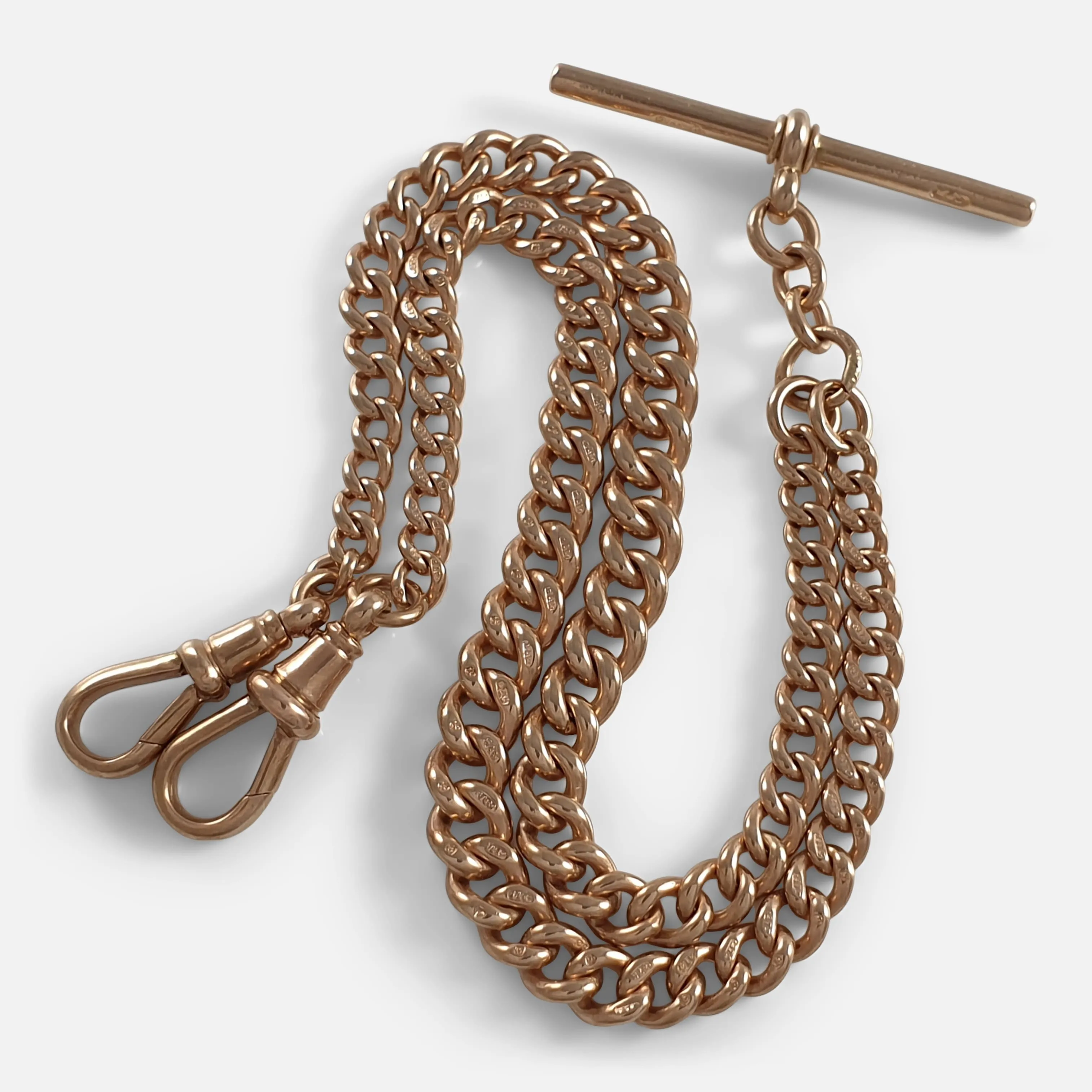 9ct Yellow Gold Double Albert Watch Chain, 35.8 grams