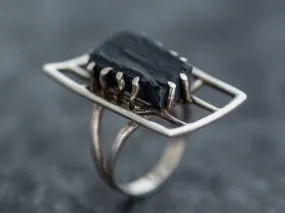 Black Statement Ring - Natural Black Agate Ring - Artistic Silver Ring