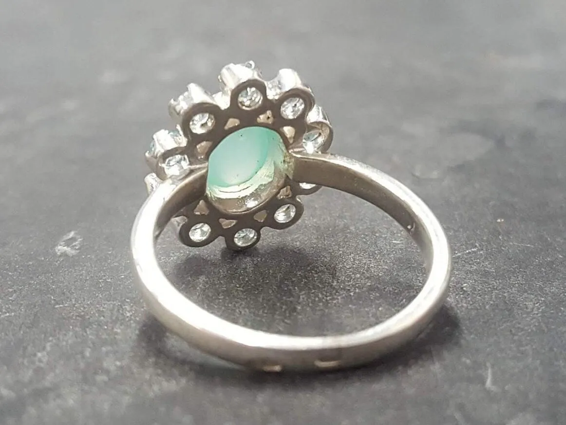 Chrysoprase Ring - Blue Flower Ring - Victorian Topaz Ring
