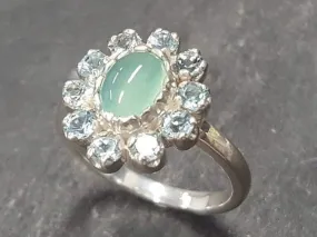 Chrysoprase Ring - Blue Flower Ring - Victorian Topaz Ring