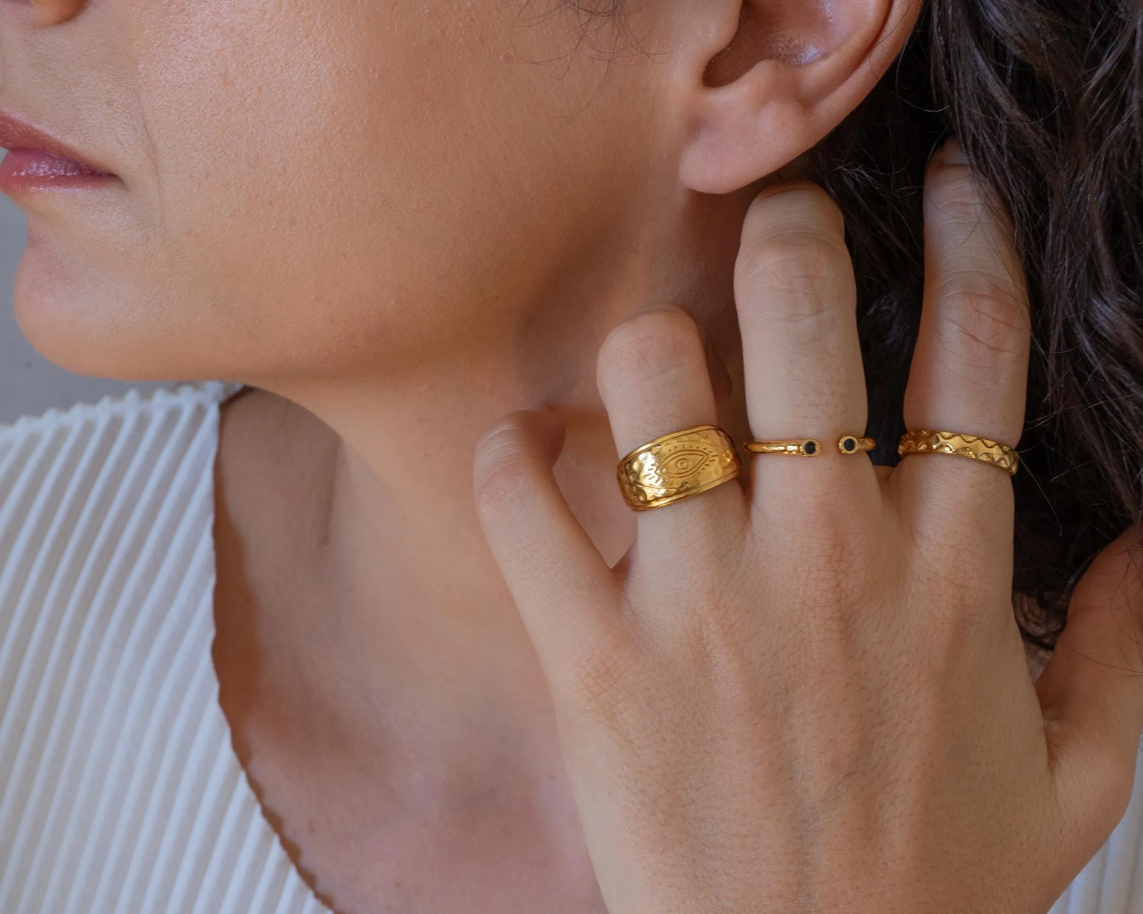Engraved Gold Evil Eye Protection Ring