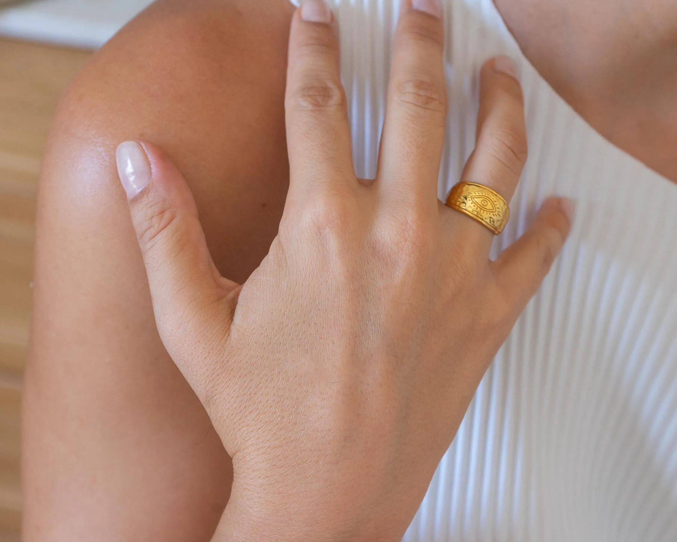 Engraved Gold Evil Eye Protection Ring