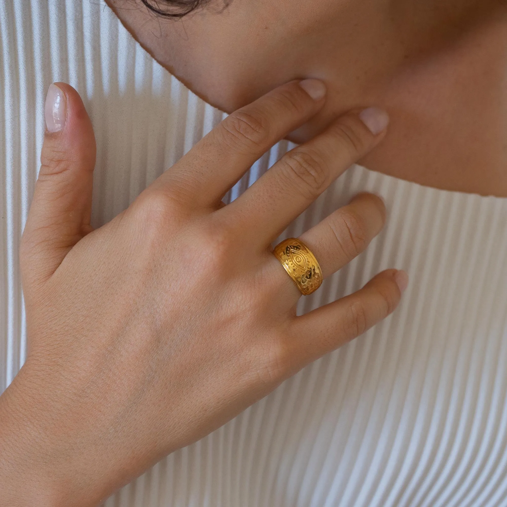 Engraved Gold Evil Eye Protection Ring