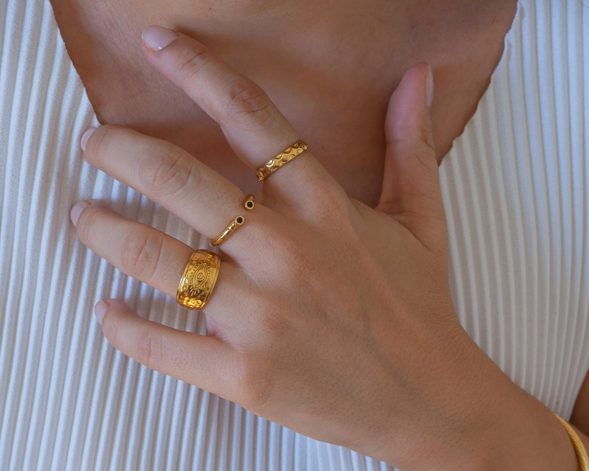 Engraved Gold Evil Eye Protection Ring