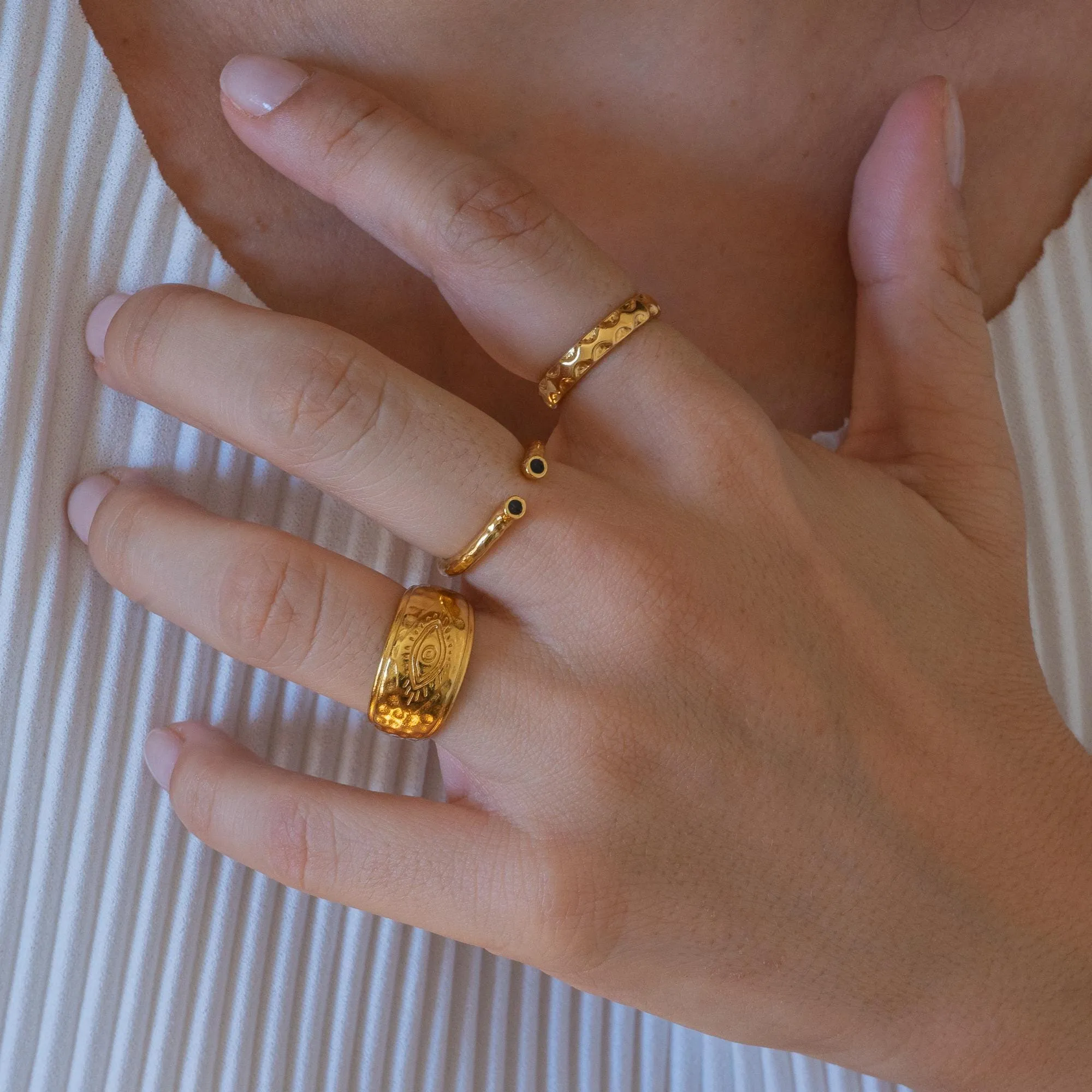 Engraved Gold Evil Eye Protection Ring