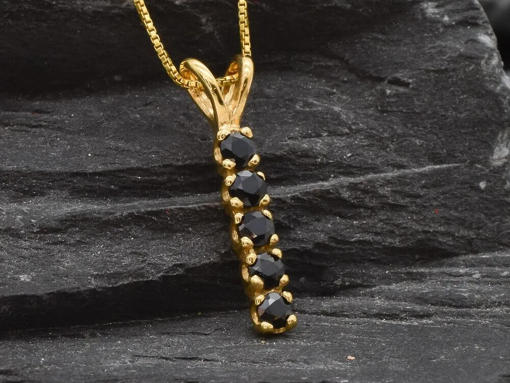 Genuine Onyx Pendant - Gold Black Necklace - Dainty Black Pendant