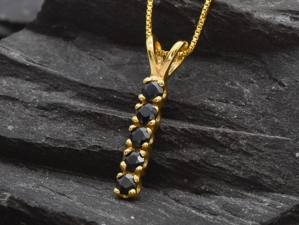 Genuine Onyx Pendant - Gold Black Necklace - Dainty Black Pendant
