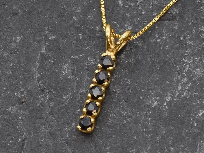 Genuine Onyx Pendant - Gold Black Necklace - Dainty Black Pendant