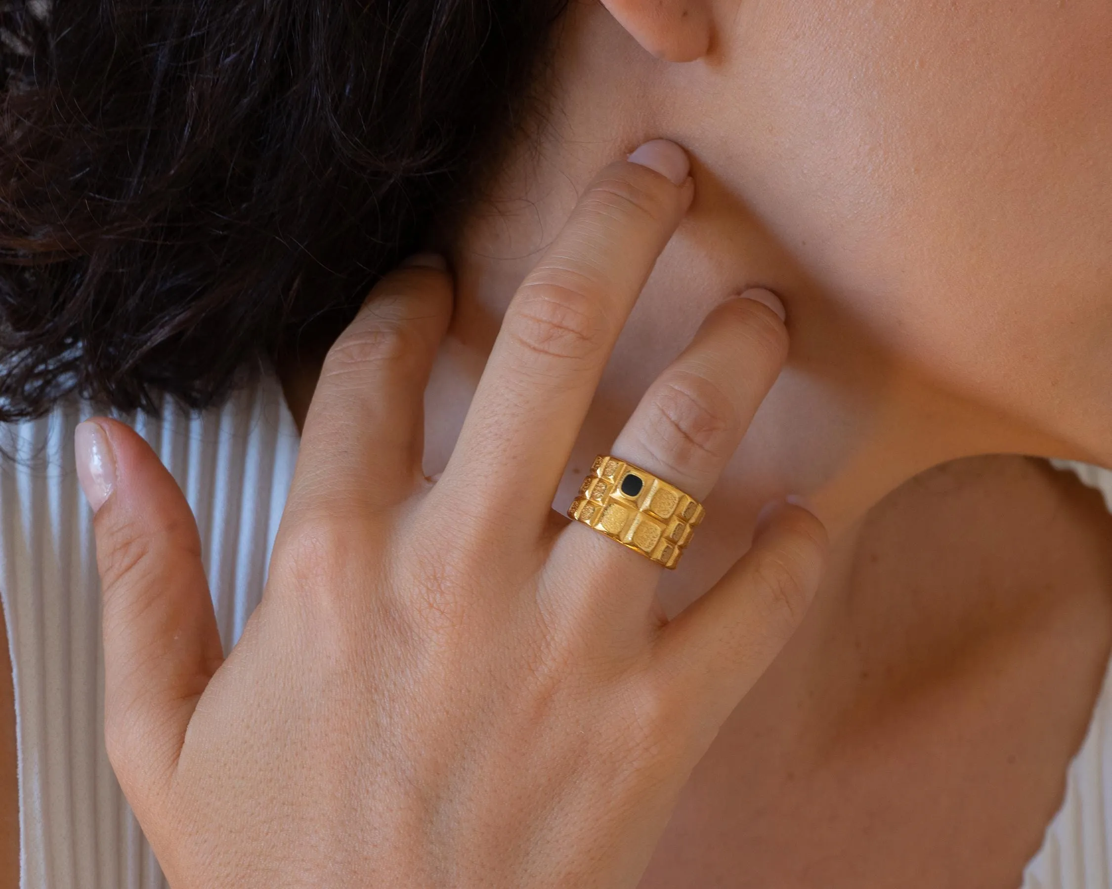 Gold Large Squares Ring