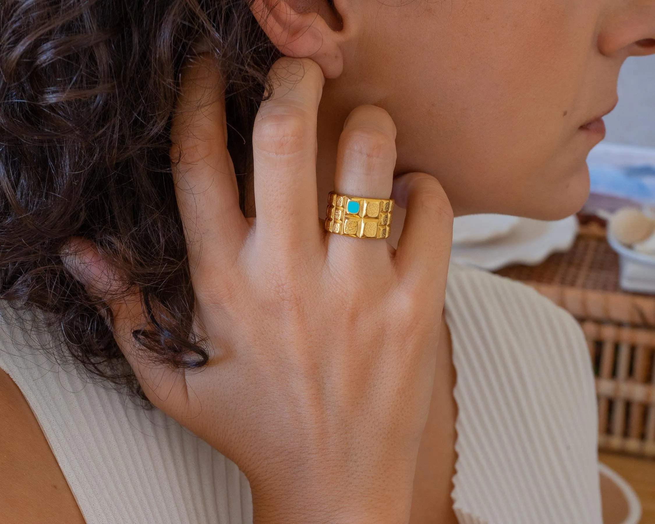 Gold Large Squares Ring