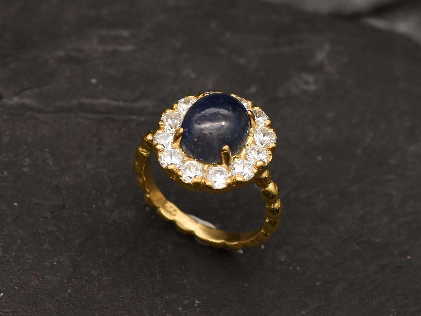 Gold Sapphire Victorian Ring - Vintage Ring, Natural Sapphire Ring, Statement Sapphire Ring