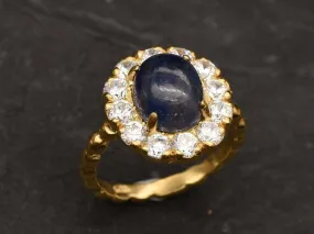 Gold Sapphire Victorian Ring - Vintage Ring, Natural Sapphire Ring, Statement Sapphire Ring