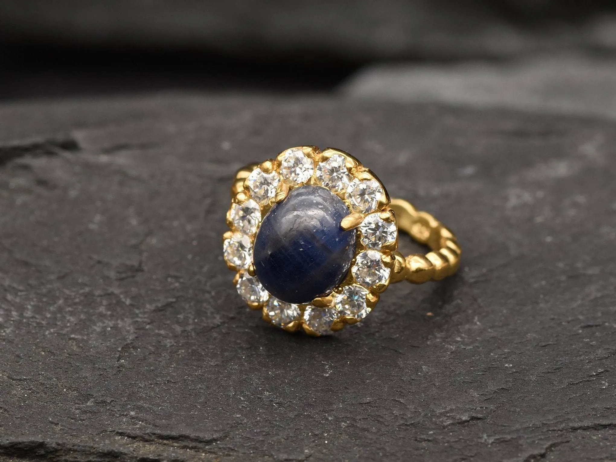 Gold Sapphire Victorian Ring - Vintage Ring, Natural Sapphire Ring, Statement Sapphire Ring