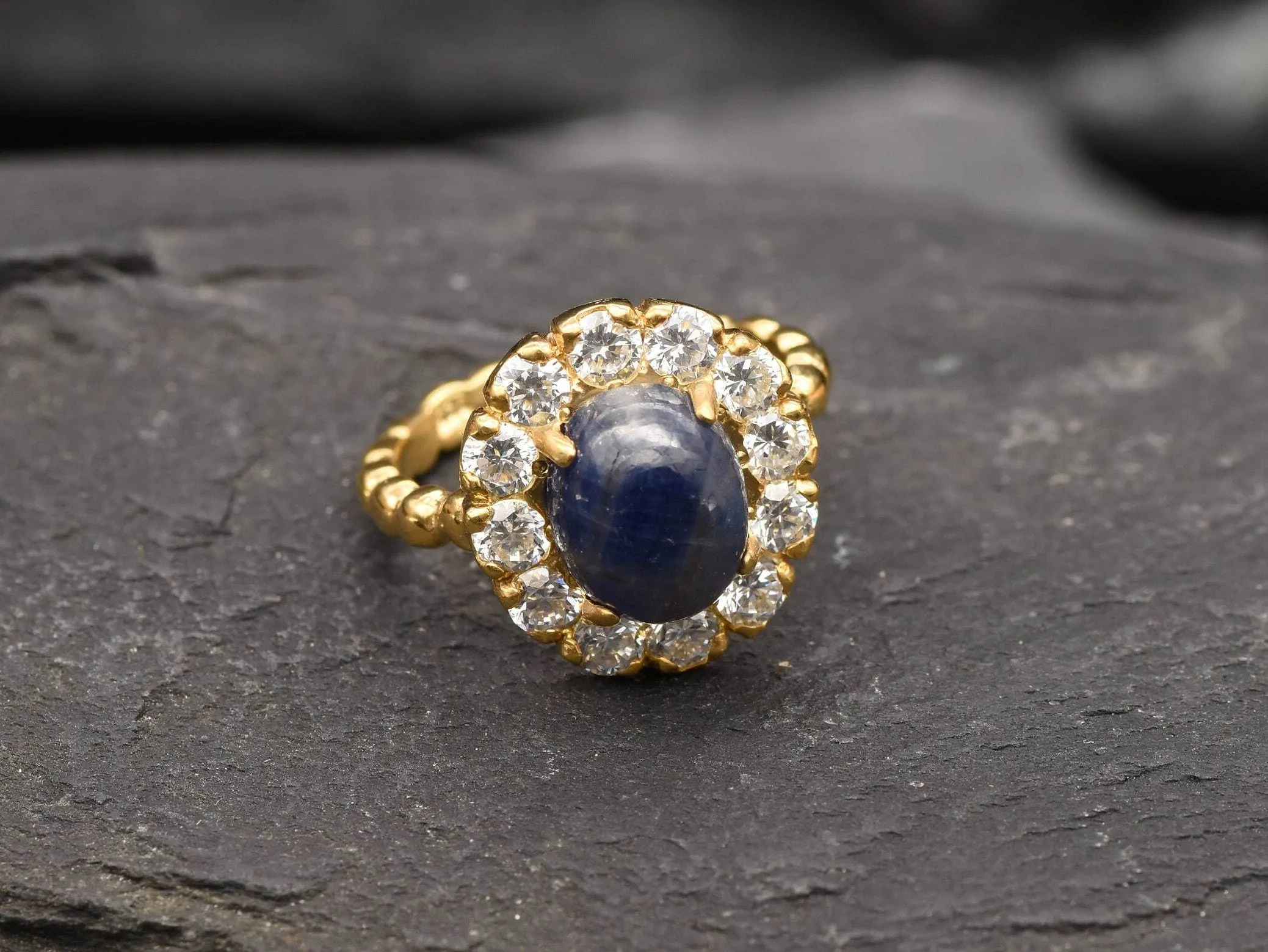 Gold Sapphire Victorian Ring - Vintage Ring, Natural Sapphire Ring, Statement Sapphire Ring