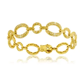Gold Satin Finish Flush Set Diamond Oval Link Bracelet