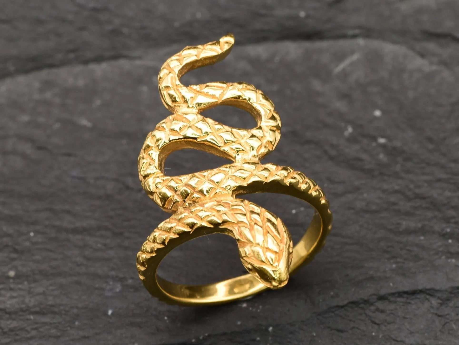 Gold Snake Ring -Long Snake Ring, Gold Serpent Ring