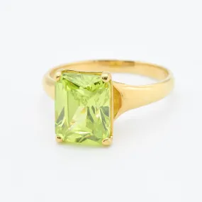Green Diamond Gold Ring - Solitaire Ring, Emerald Cut Ring, Green Gemstone Ring