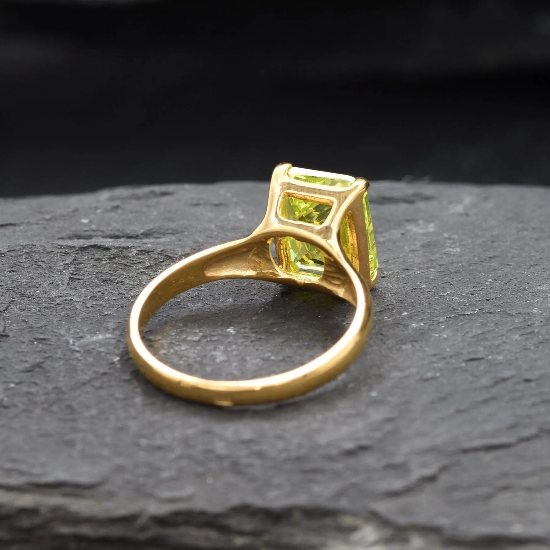 Green Diamond Gold Ring - Solitaire Ring, Emerald Cut Ring, Green Gemstone Ring