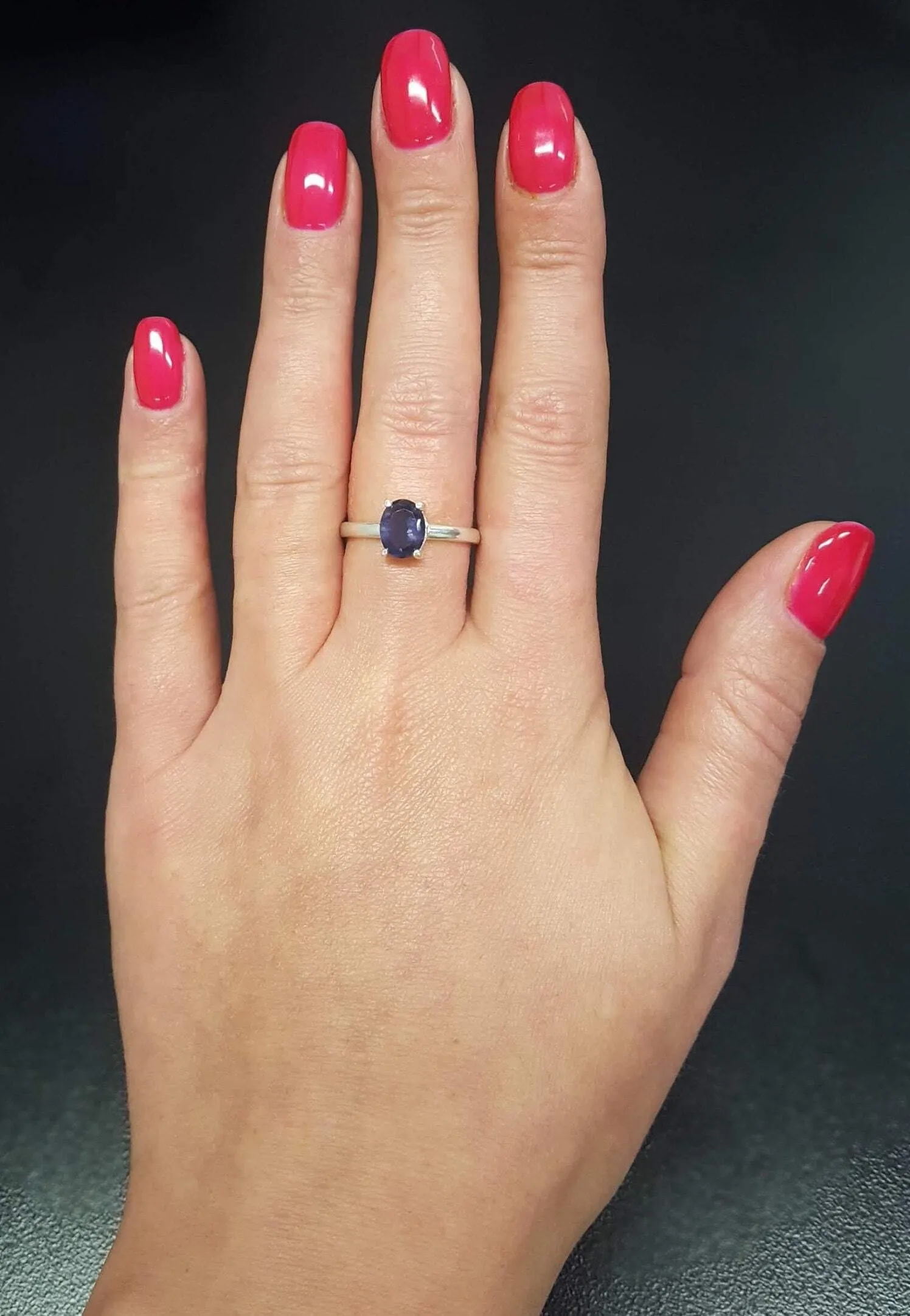 Iolite Ring - Blue Solitaire Ring - Silver Promise Ring
