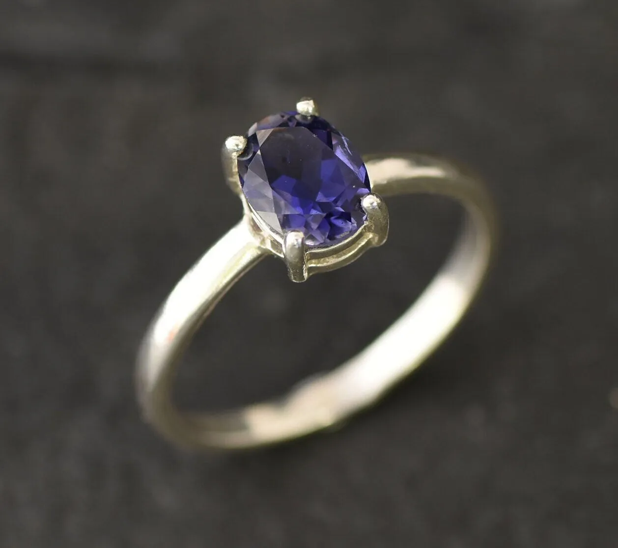 Iolite Ring - Blue Solitaire Ring - Silver Promise Ring