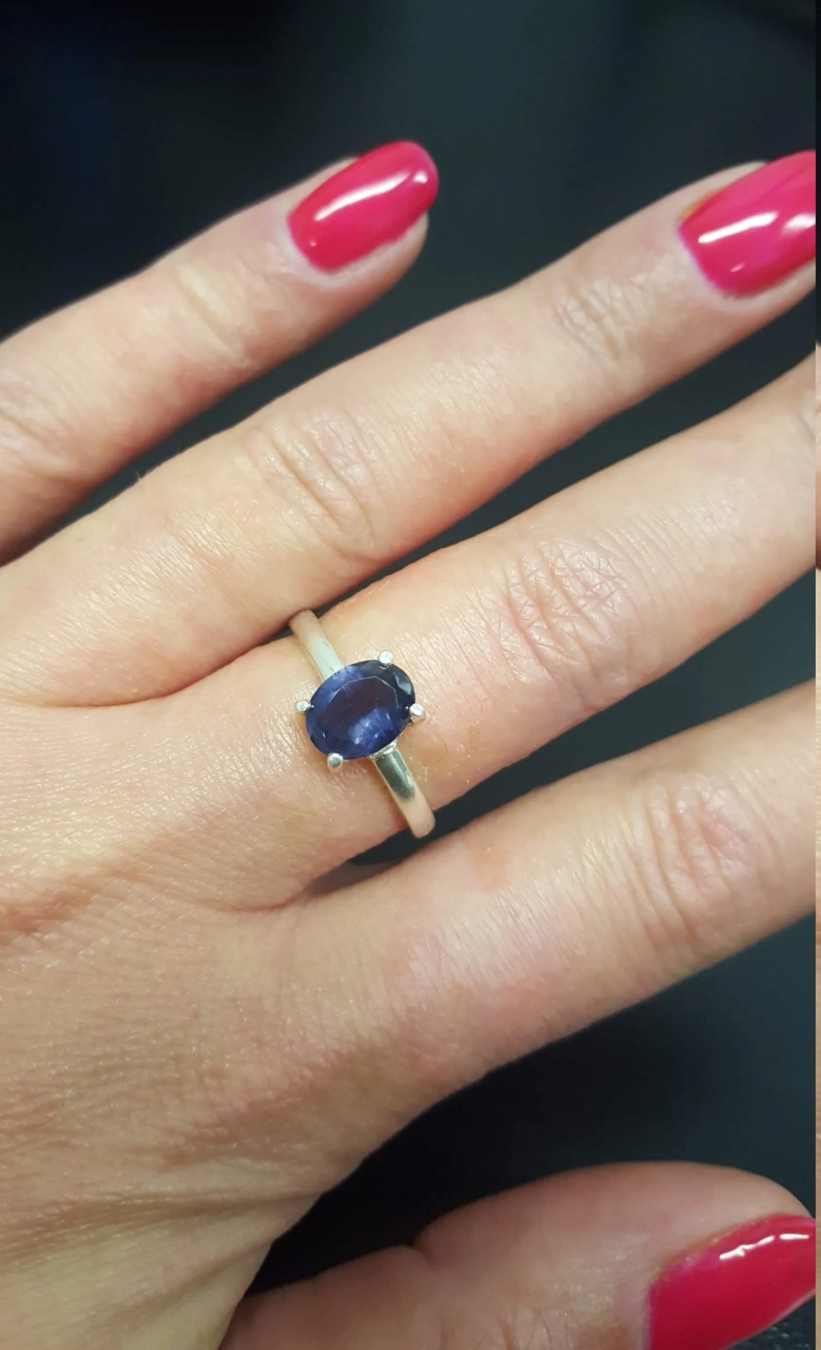 Iolite Ring - Blue Solitaire Ring - Silver Promise Ring