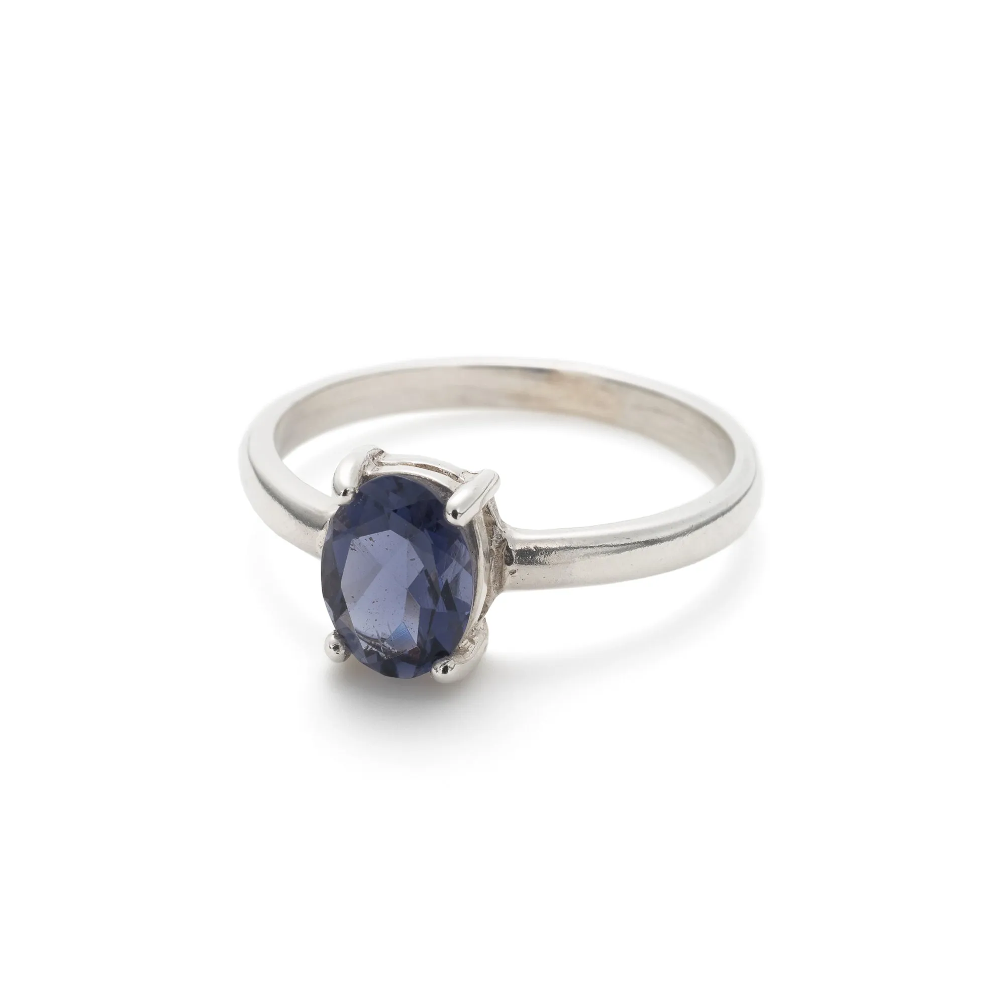 Iolite Ring - Blue Solitaire Ring - Silver Promise Ring