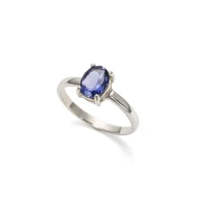 Iolite Ring - Blue Solitaire Ring - Silver Promise Ring