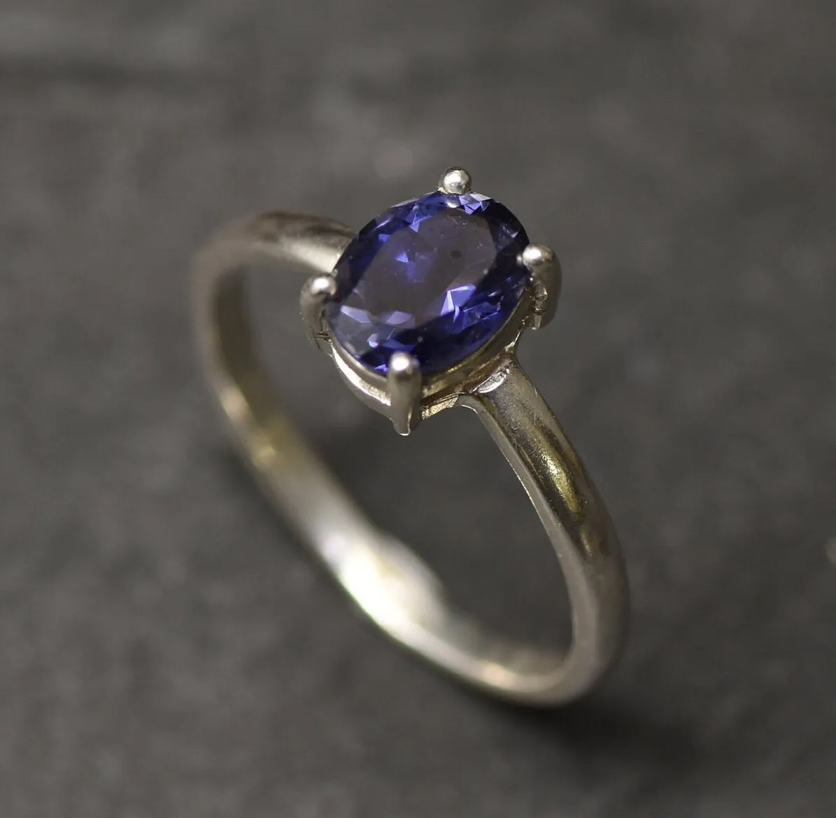 Iolite Ring - Blue Solitaire Ring - Silver Promise Ring