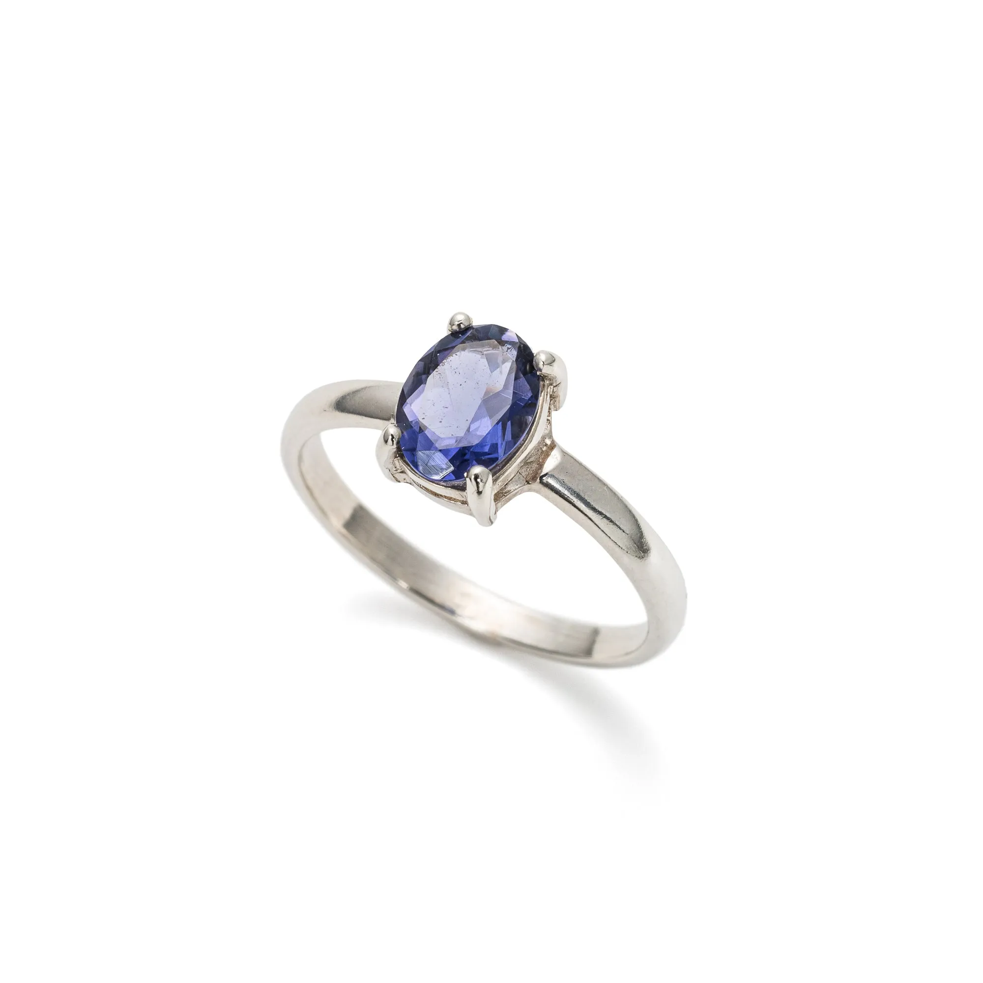 Iolite Ring - Blue Solitaire Ring - Silver Promise Ring
