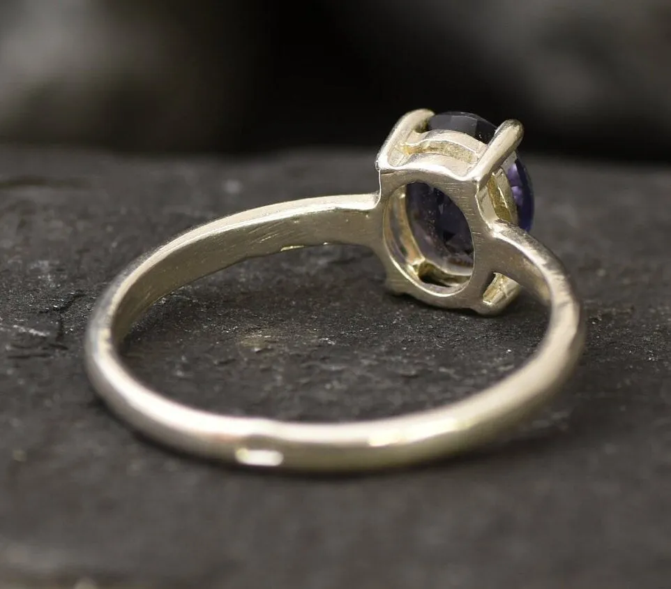 Iolite Ring - Blue Solitaire Ring - Silver Promise Ring