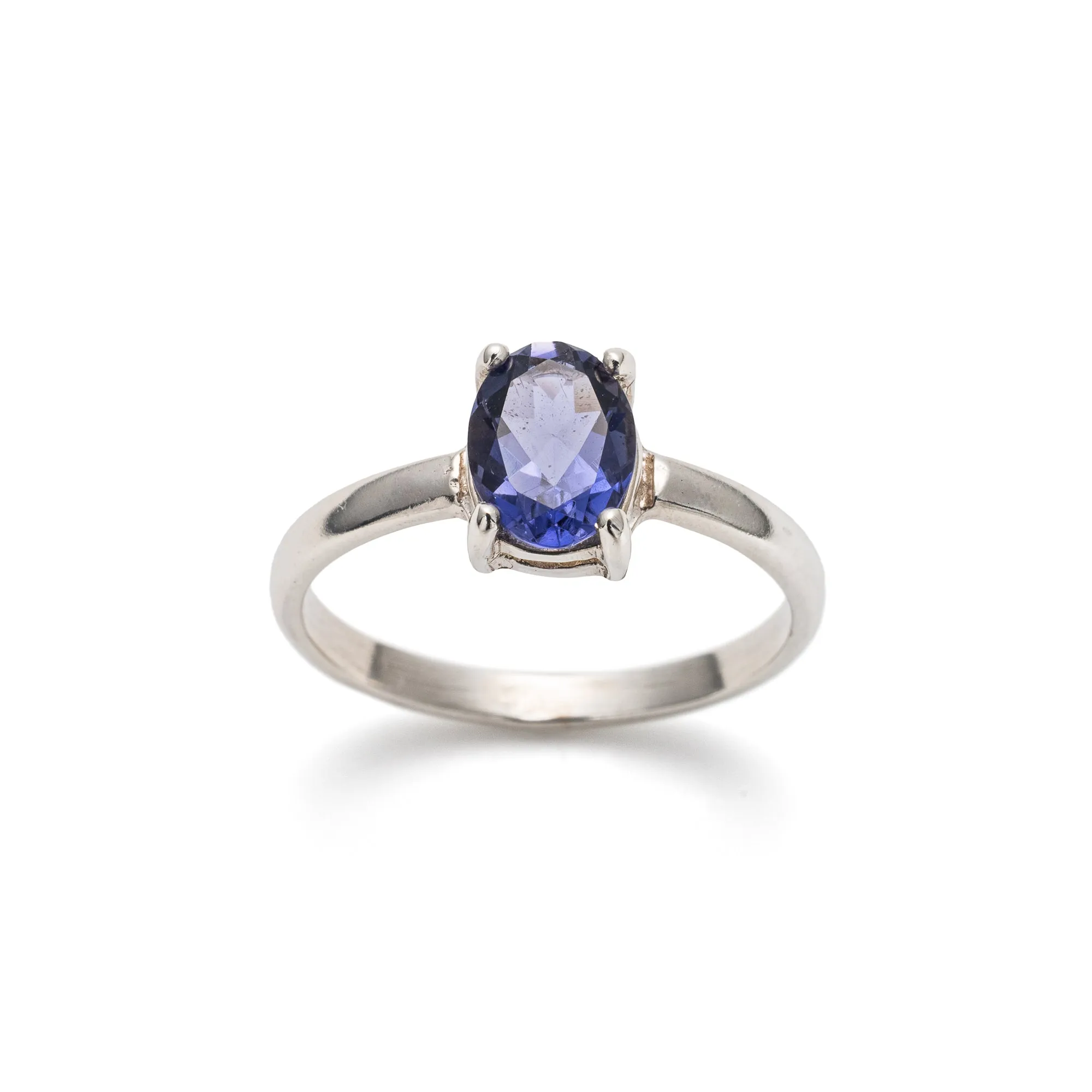 Iolite Ring - Blue Solitaire Ring - Silver Promise Ring