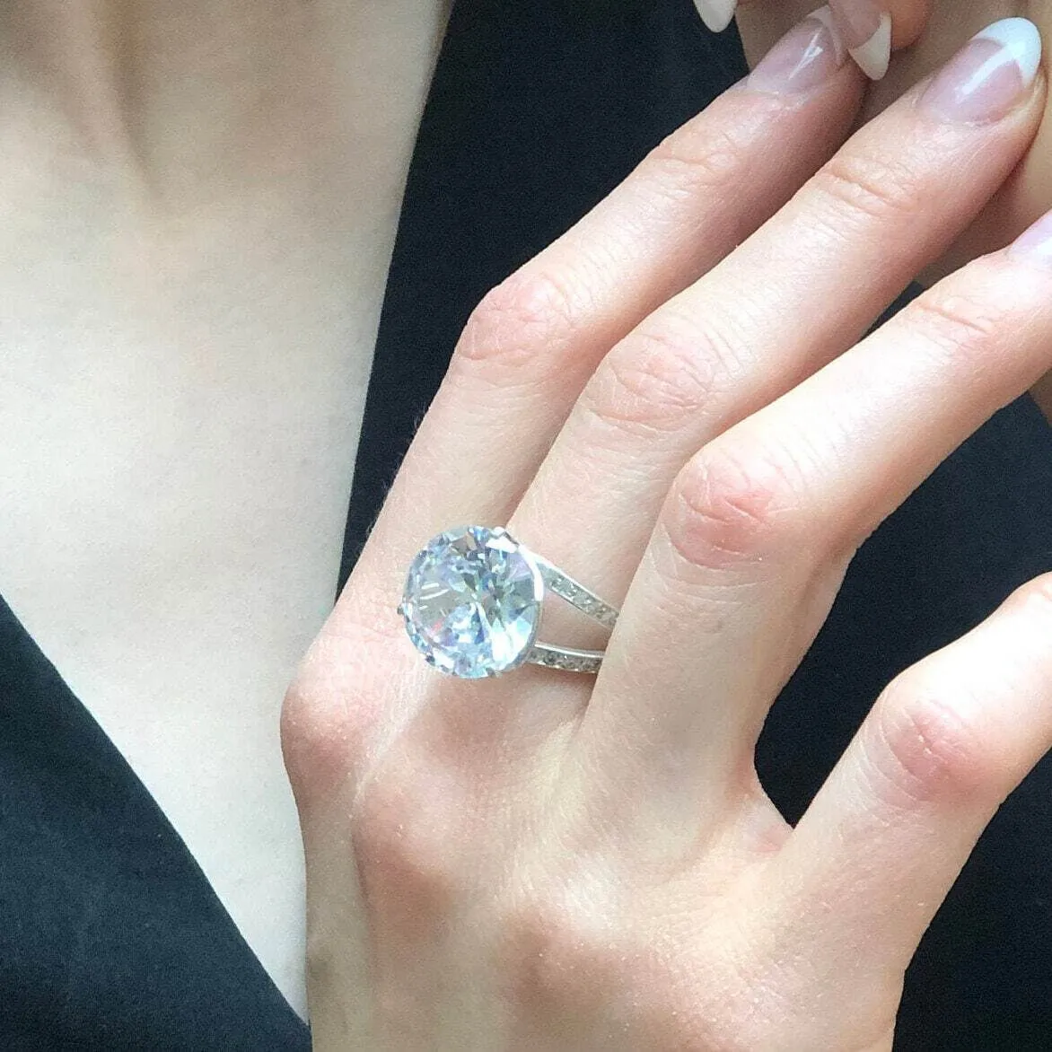 Large Diamond Ring - Sparkly Statement Ring - Split Shank Ring