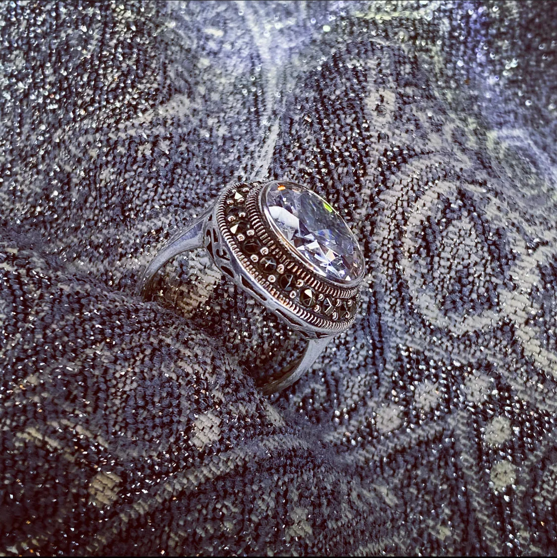 Large Round Solitaire Silver Ring