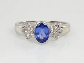 Le Vian 14k White Gold Oval Tanzanite and Pave Diamond Stars Ring (Estate), Size 8