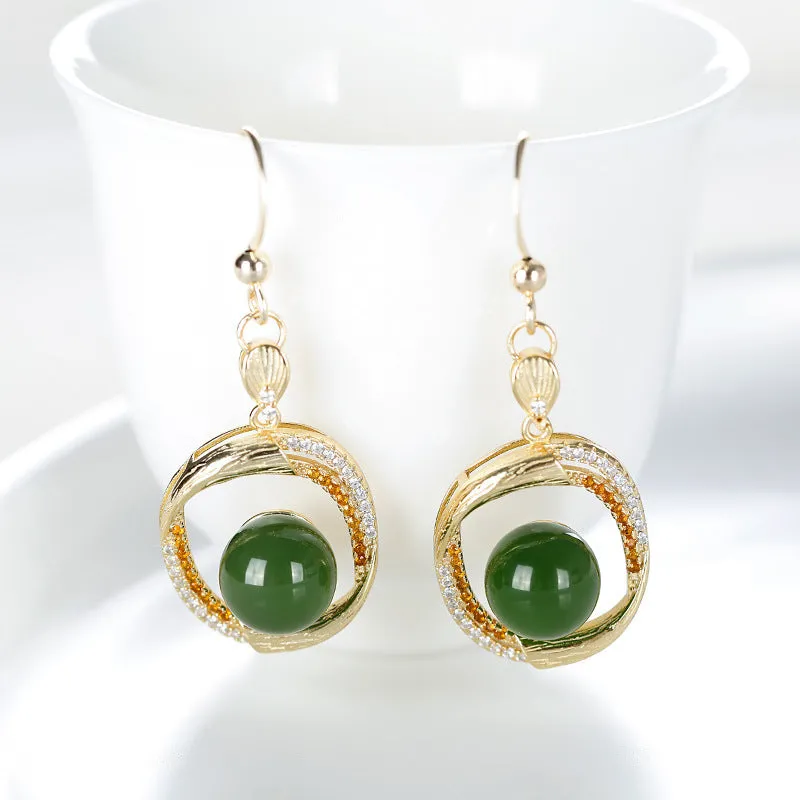 Natural Jade Earrings Nephrite Silver Earrings ZNE334