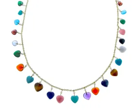 Necklace with heart shaped gemstones