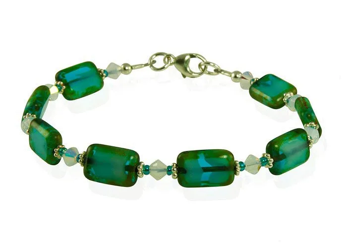 Opal Teal Green Czech Window Bracelet Set