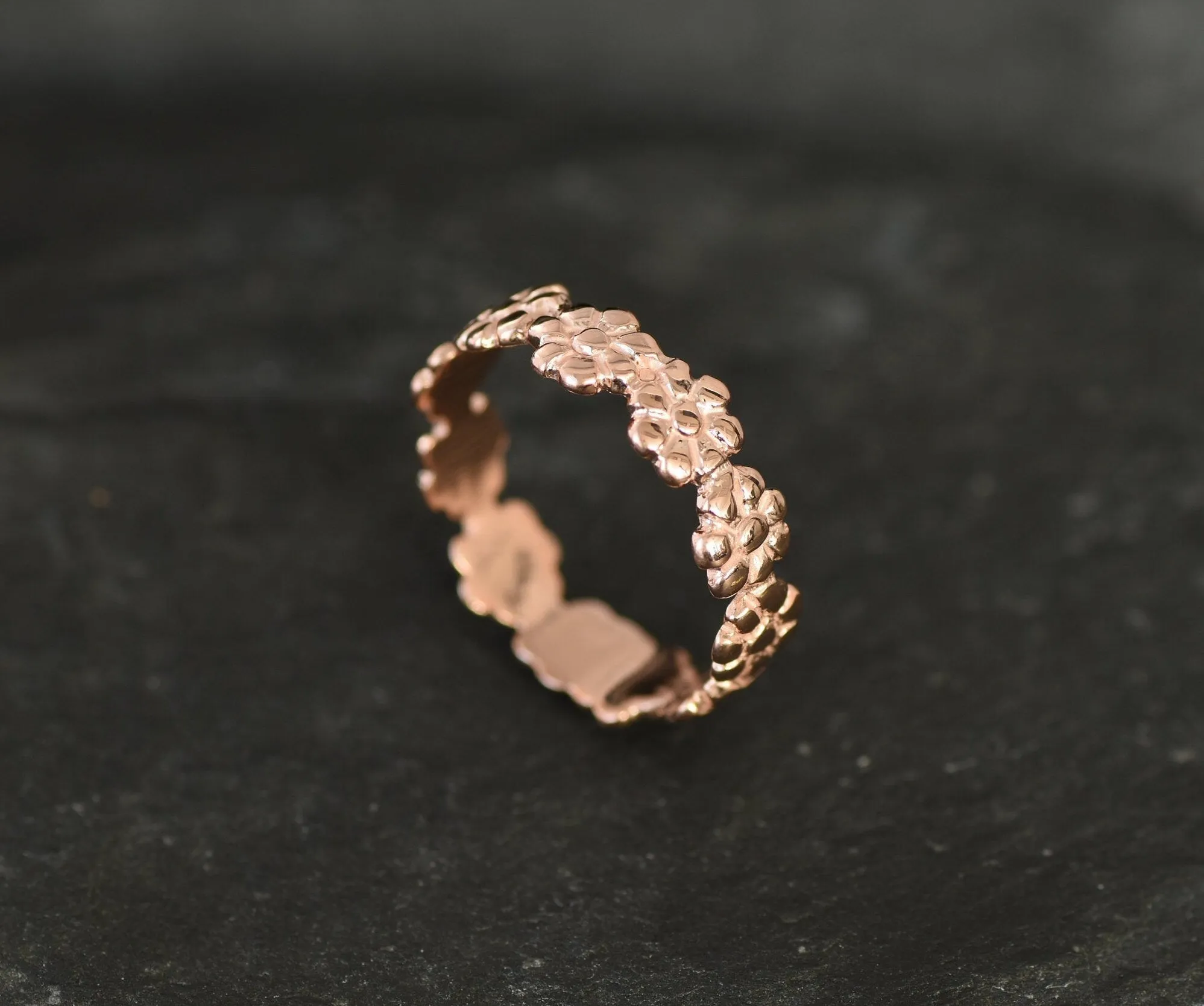 Pink Flower Ring - Rose Gold Eternity Band, Pink Flowers Ring