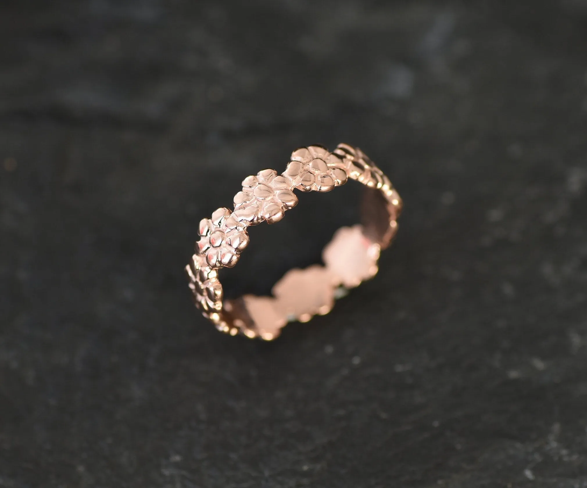 Pink Flower Ring - Rose Gold Eternity Band, Pink Flowers Ring