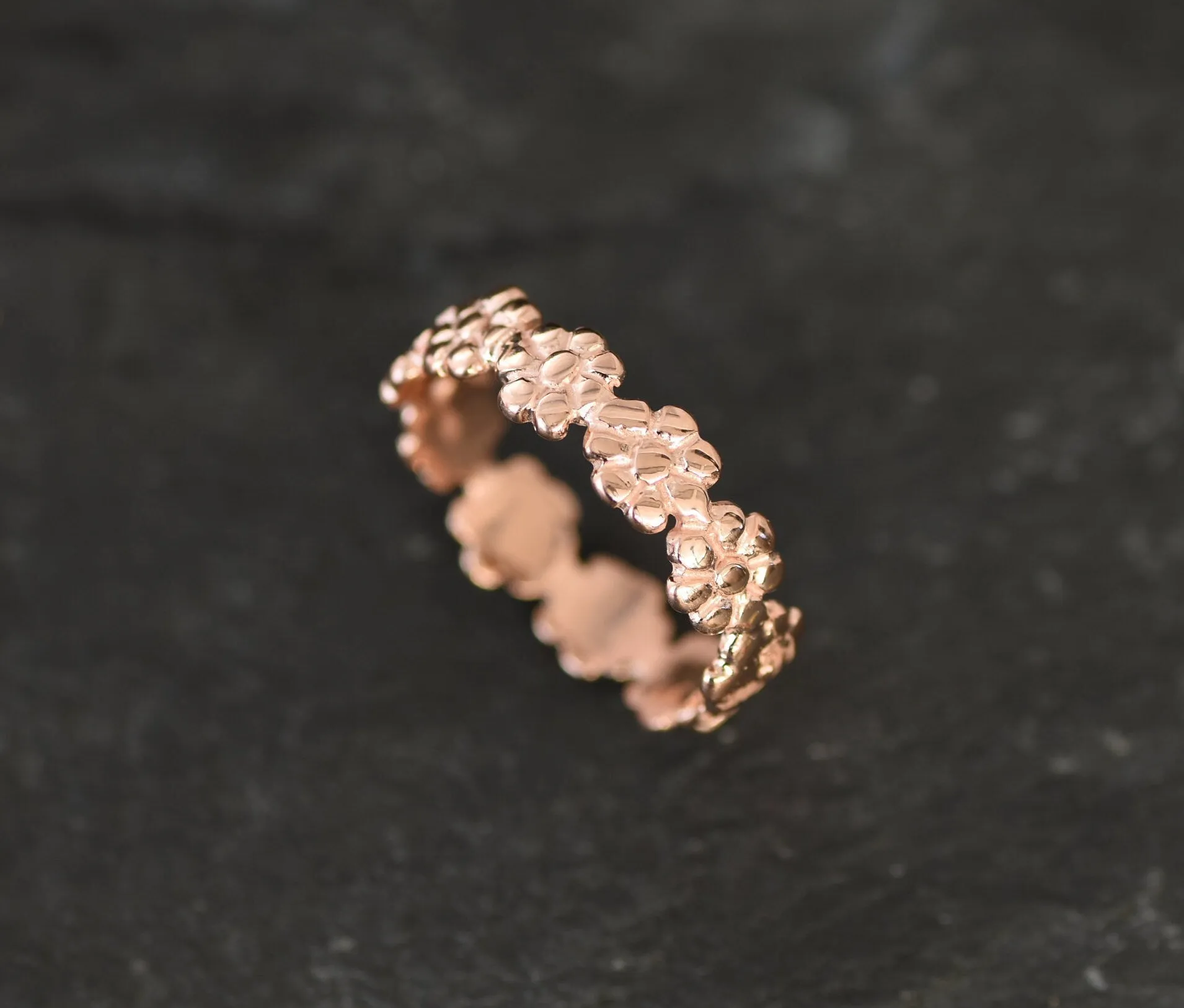 Pink Flower Ring - Rose Gold Eternity Band, Pink Flowers Ring