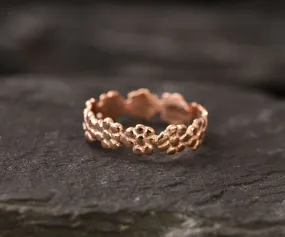 Pink Flower Ring - Rose Gold Eternity Band, Pink Flowers Ring