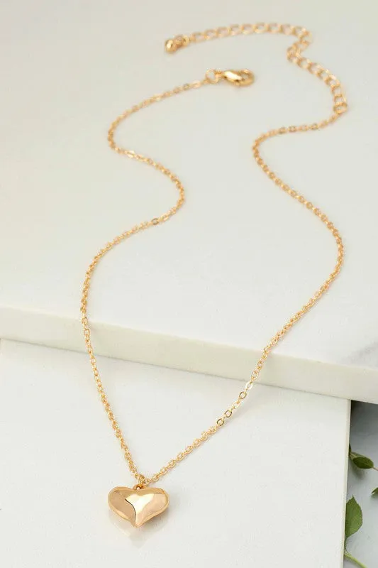 Puff Heart Necklace - Gold