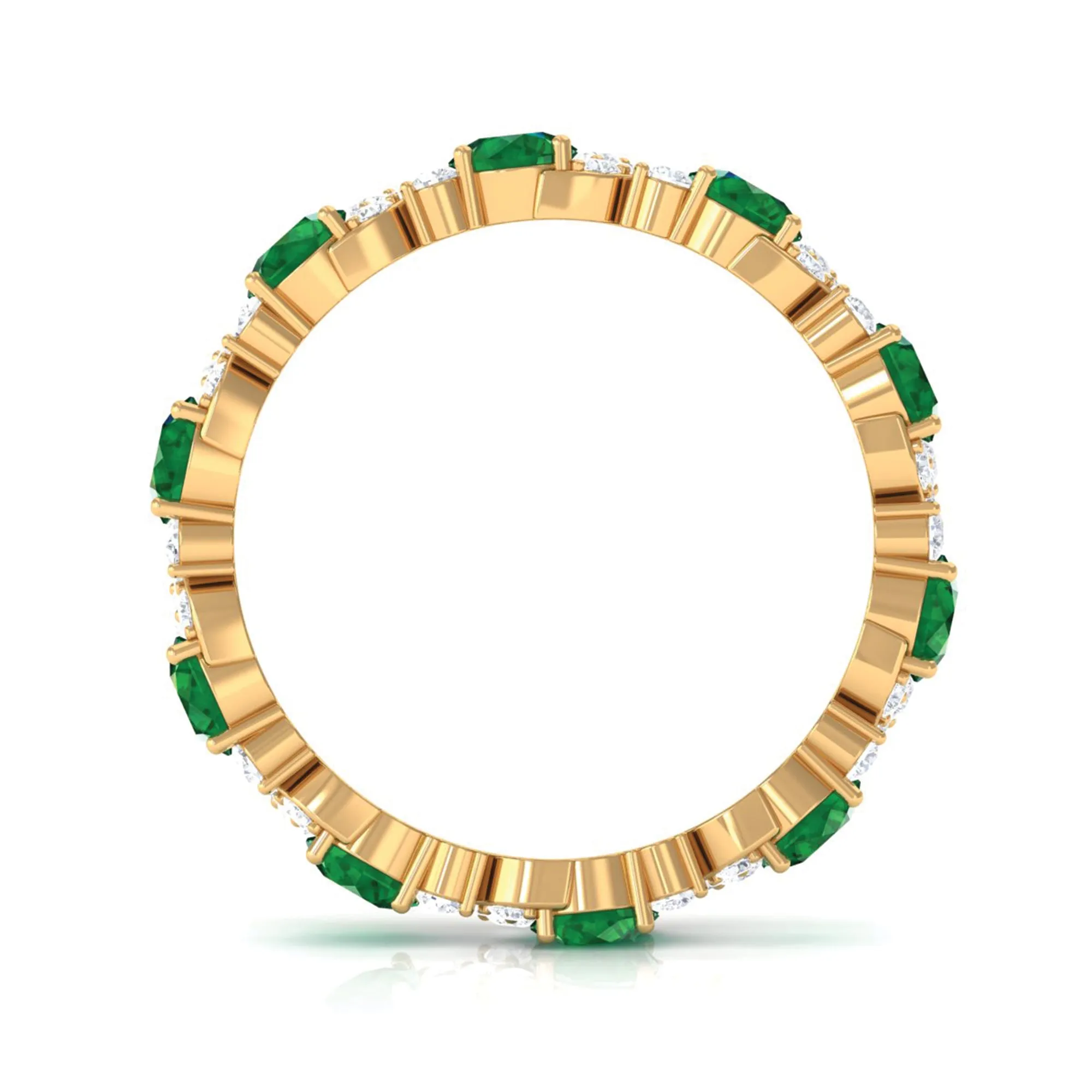 Round Created Emerald Classic Eternity Band Ring with Diamond