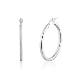 Silver 925 Rhodium Plated Silver 2mm Hoop Earrings